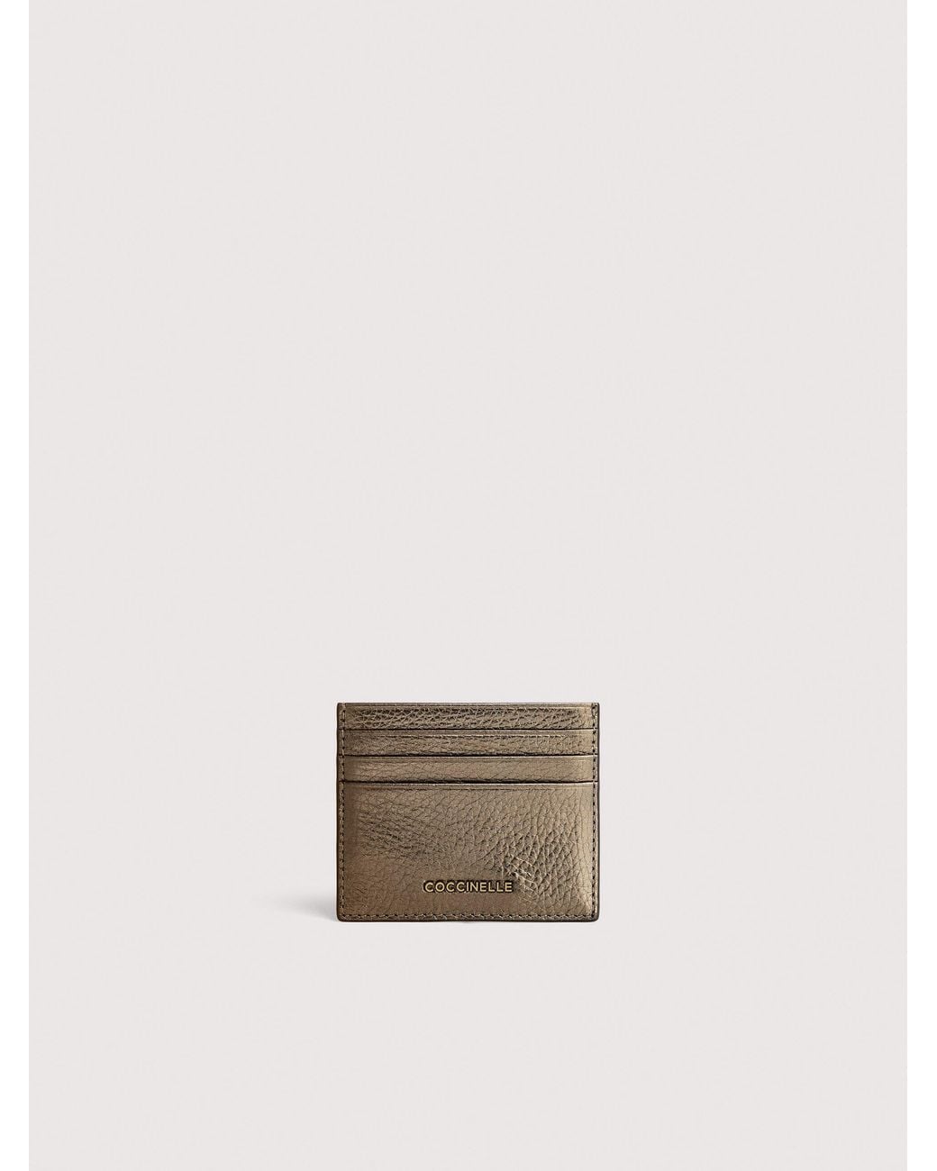 Coccinelle Natural Grainy Leather Card Holder Metallic Small
