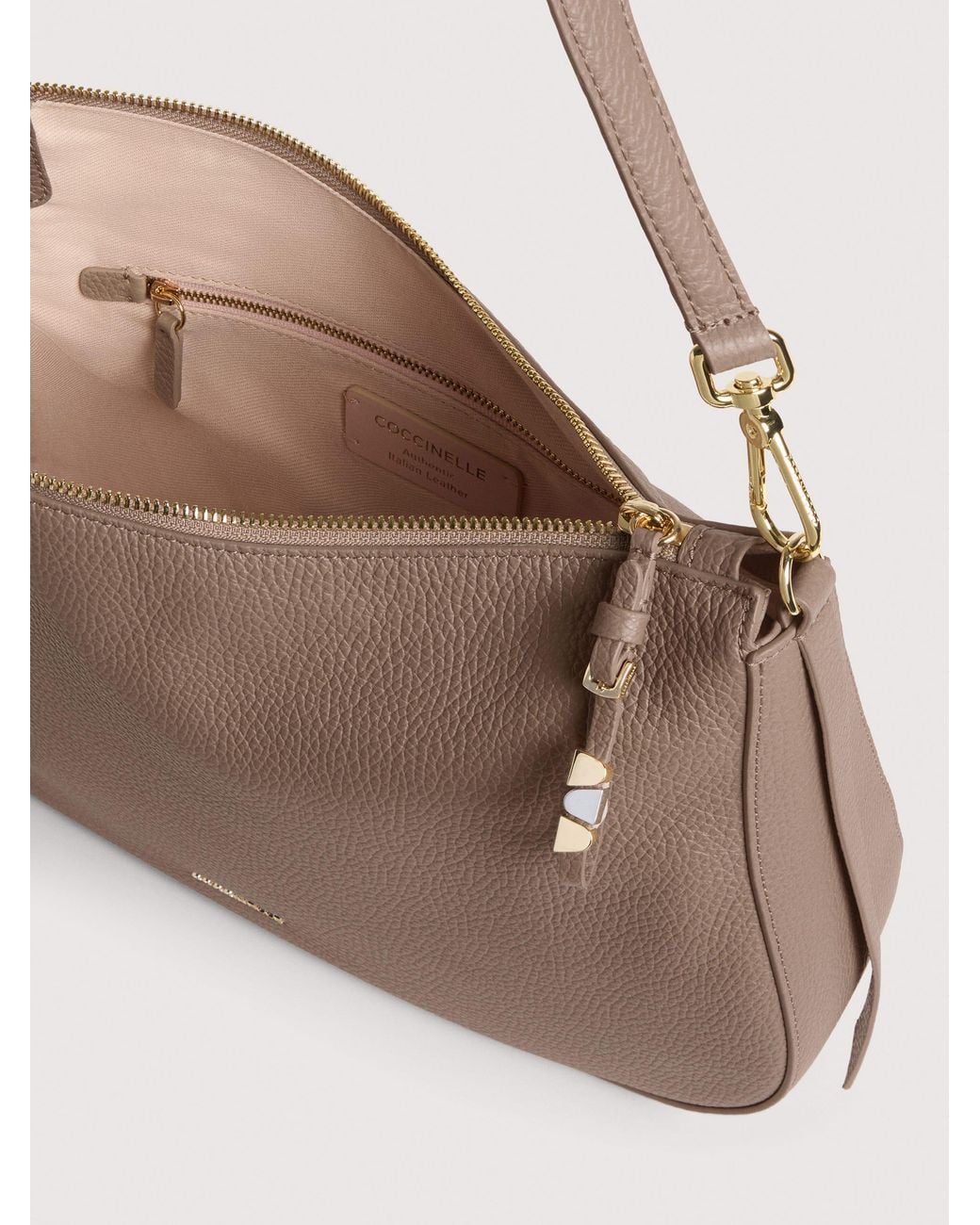 Coccinelle Natural Grained Leather Hobo Bag Nory Medium