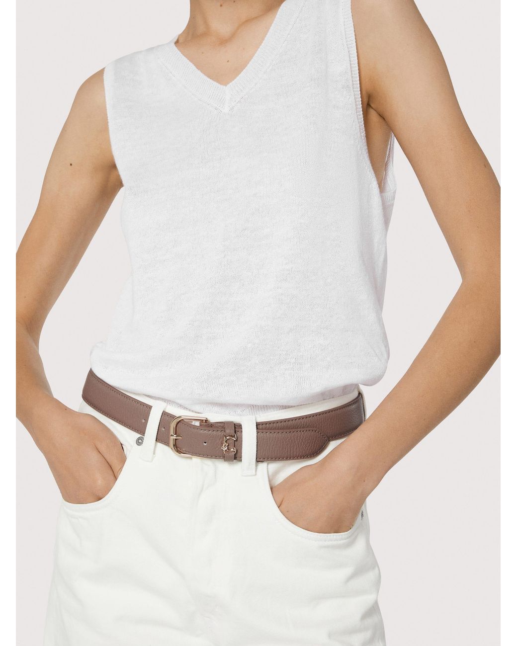 Coccinelle Natural Grained Leather Belt Metal Loop