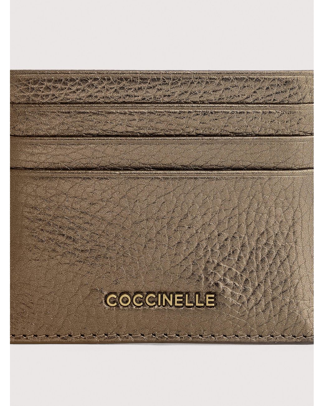 Coccinelle Natural Grainy Leather Card Holder Metallic Small