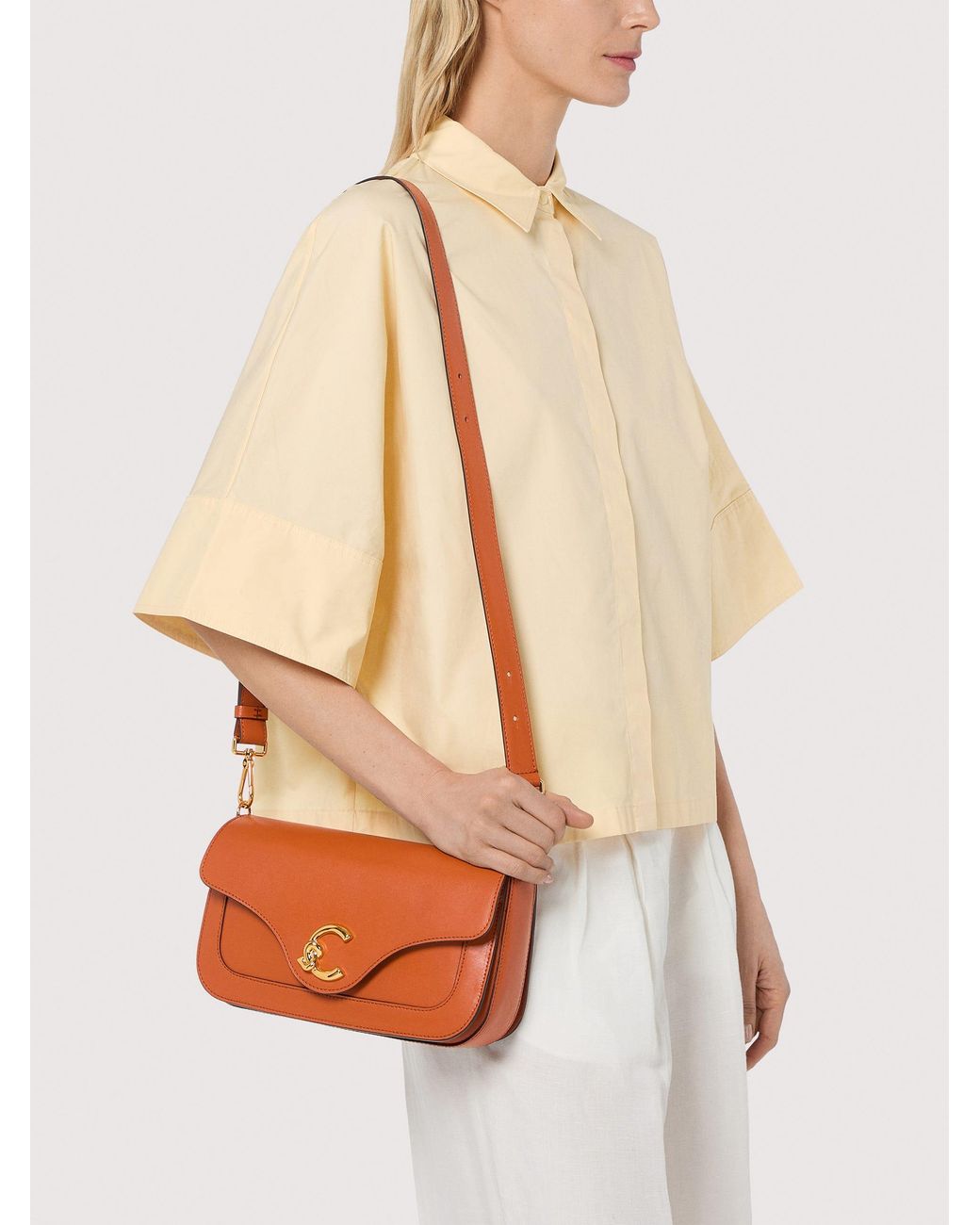 Coccinelle Orange Smooth Calf Leather Shoulder Bag C-Me Medium