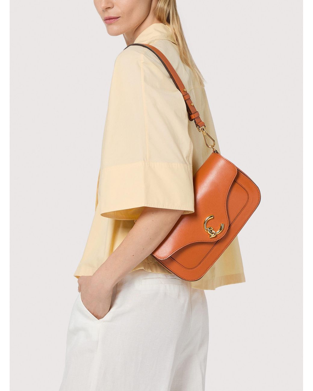 Coccinelle Orange Smooth Calf Leather Shoulder Bag C-Me Medium