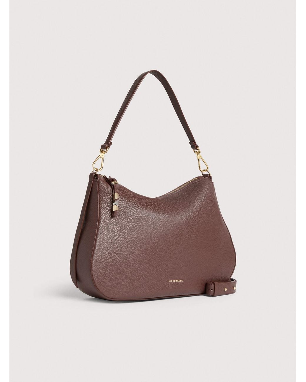 Coccinelle Purple Grained Leather Hobo Bag Nory Medium