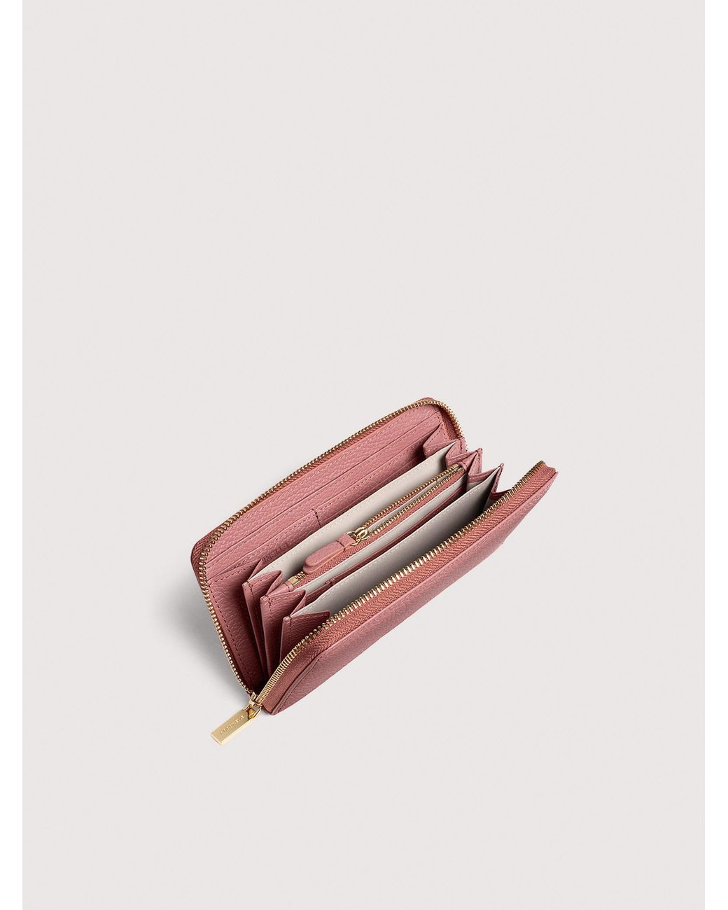 Coccinelle Pink Large Grainy Leather Zip-Around Purse Metallic Large