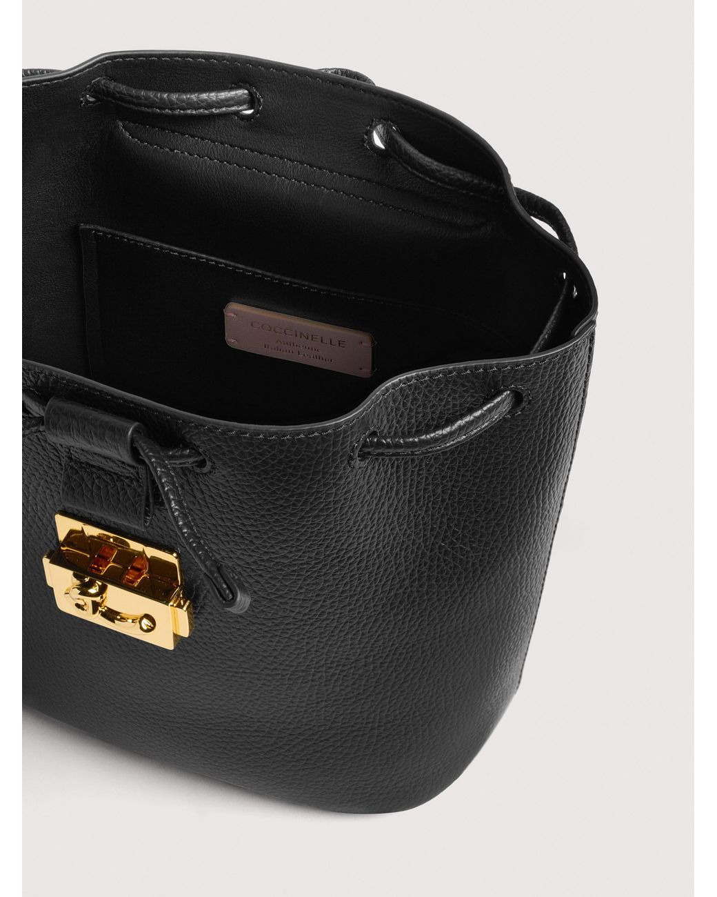 Coccinelle Black Grained Leather Backpack C-Me Lock Small