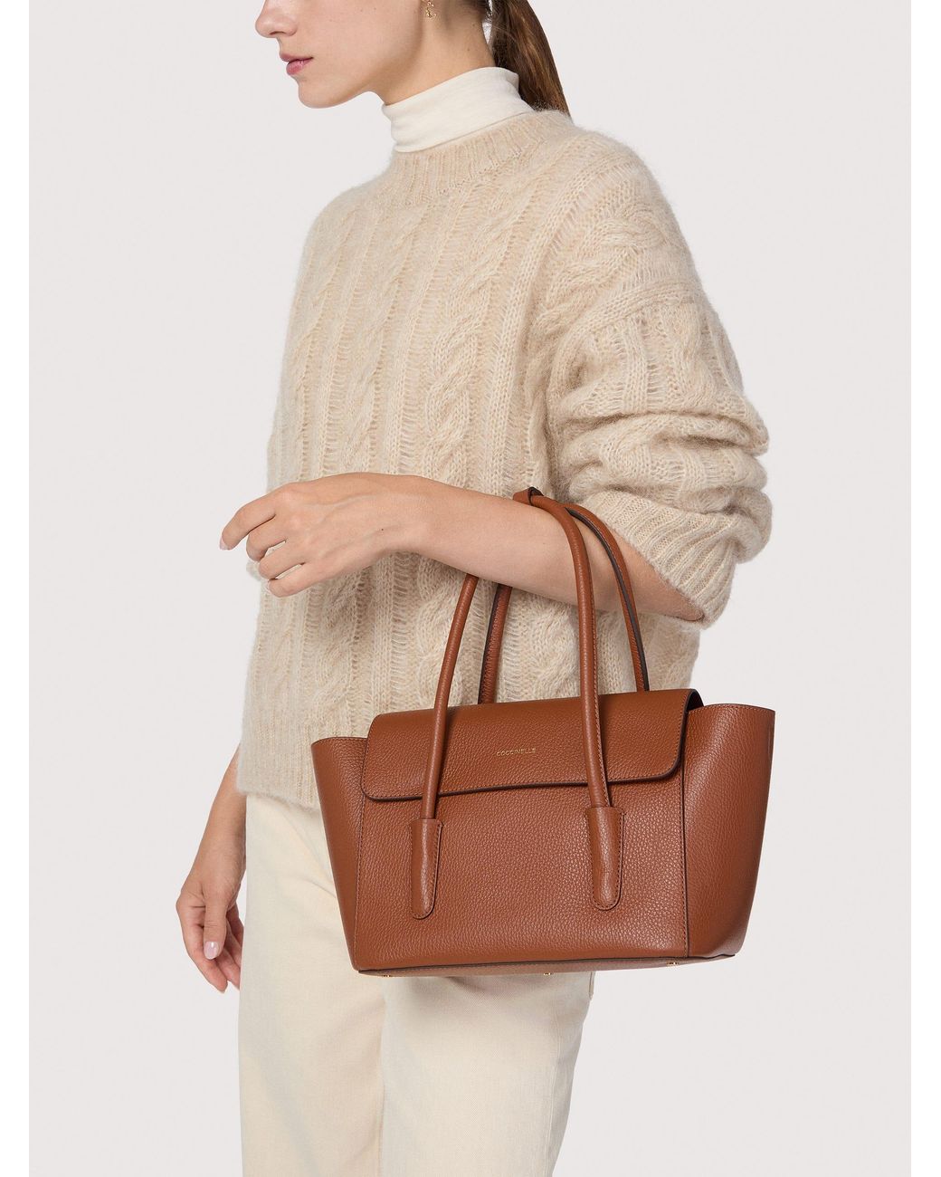 Coccinelle Pink Grained Leather Handbag Double Beat Medium