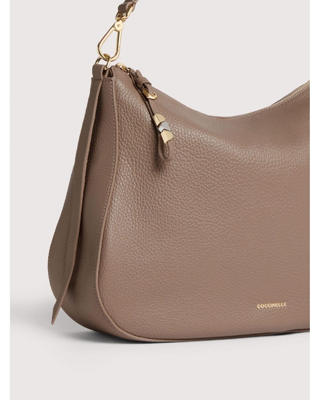 Coccinelle Natural Grained Leather Hobo Bag Nory Medium