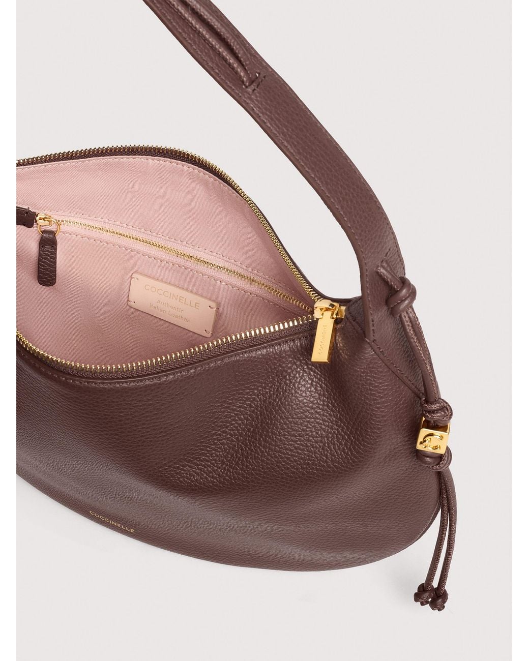 Coccinelle Pink Grained Leather Shoulder Bag Thess Medium