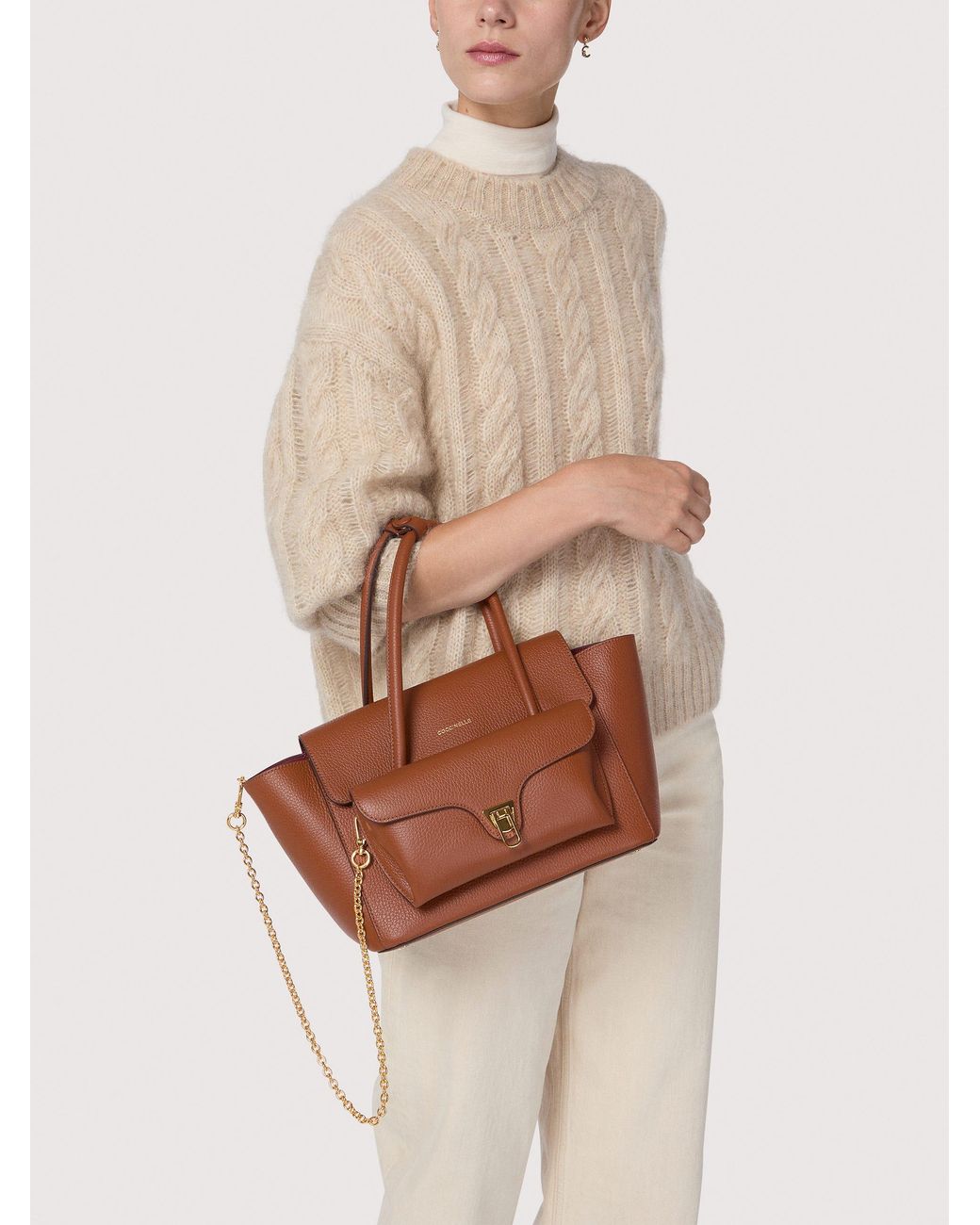 Coccinelle Pink Grained Leather Handbag Double Beat Medium