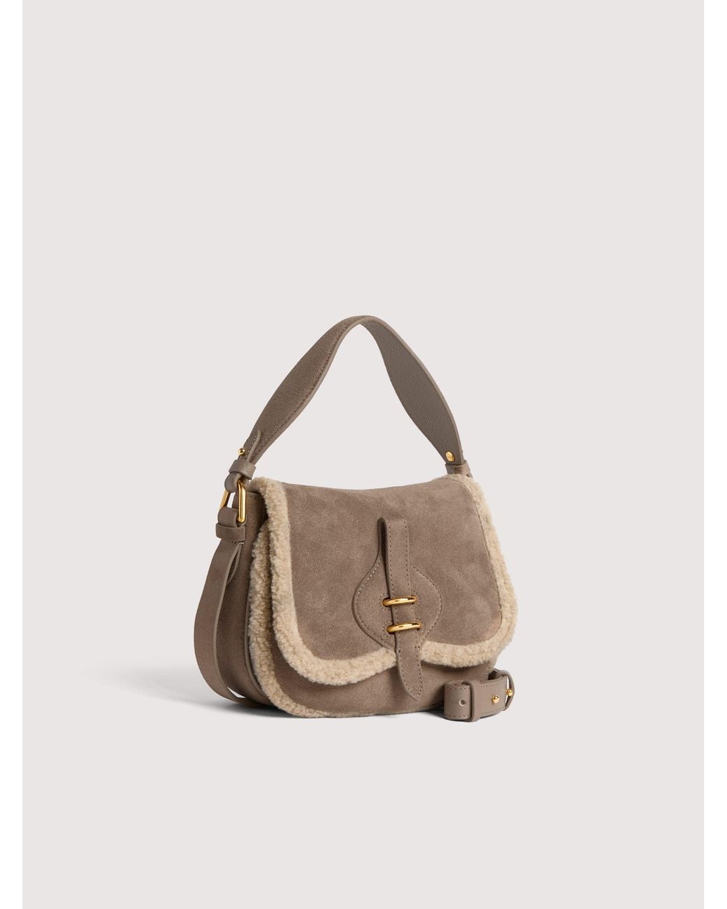 Coccinelle Natural Suede, Micro Grained Leather And Faux Fur Handbag Mavery Small