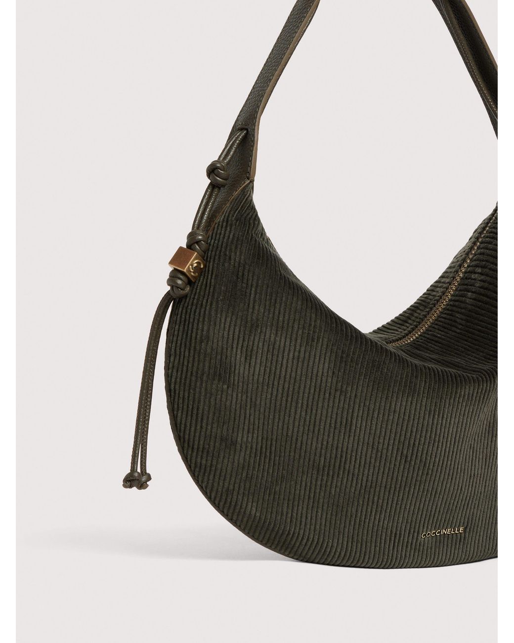 Coccinelle Black Corduroy Fabric Shoulder Bag Thess Medium