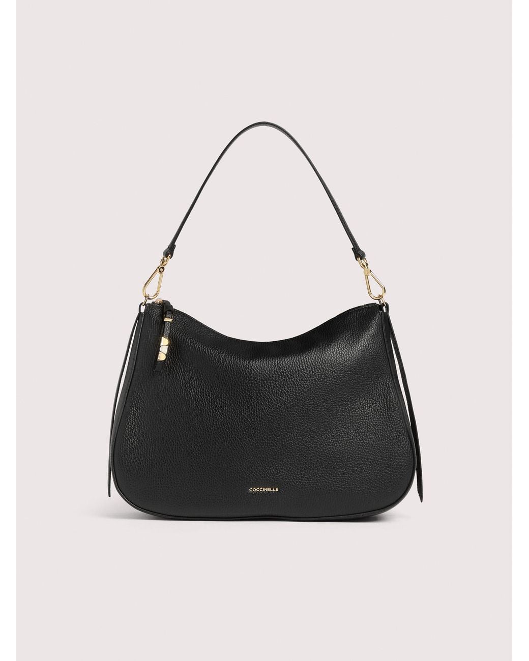 Coccinelle Black Grained Leather Hobo Bag Nory Medium
