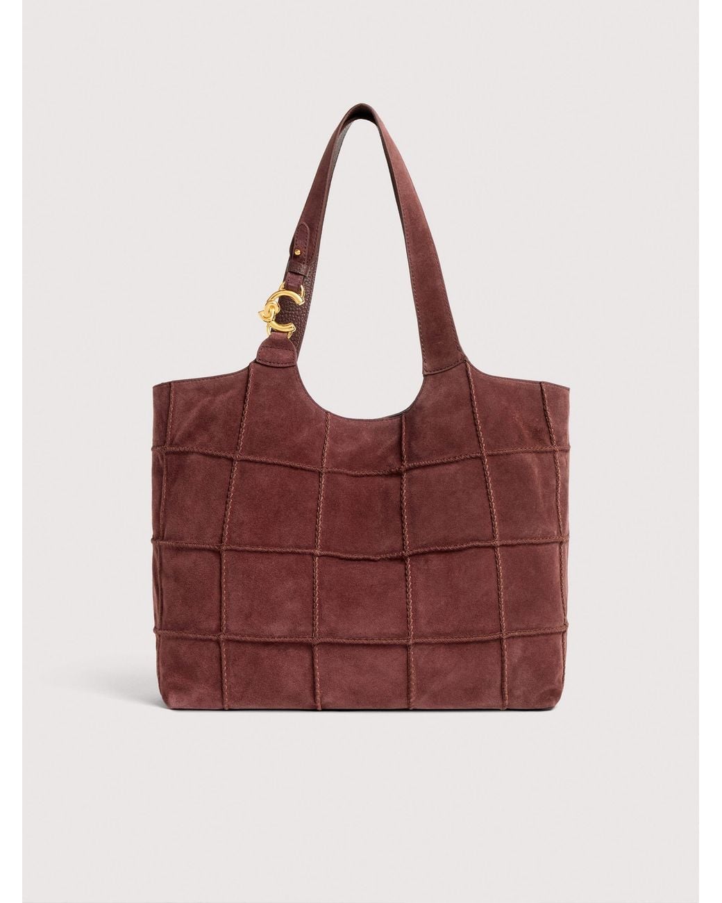 Coccinelle Suede Tote Bag With Embroidered Check Pattern C-Easy Large