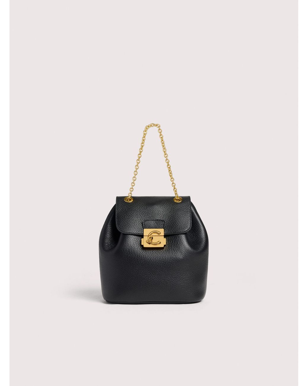 Coccinelle Black Grained Leather Backpack C-Me Lock Small
