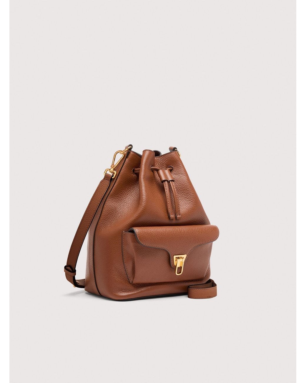Coccinelle Brown Grained Leather Bucket Bag Beat Generation Medium
