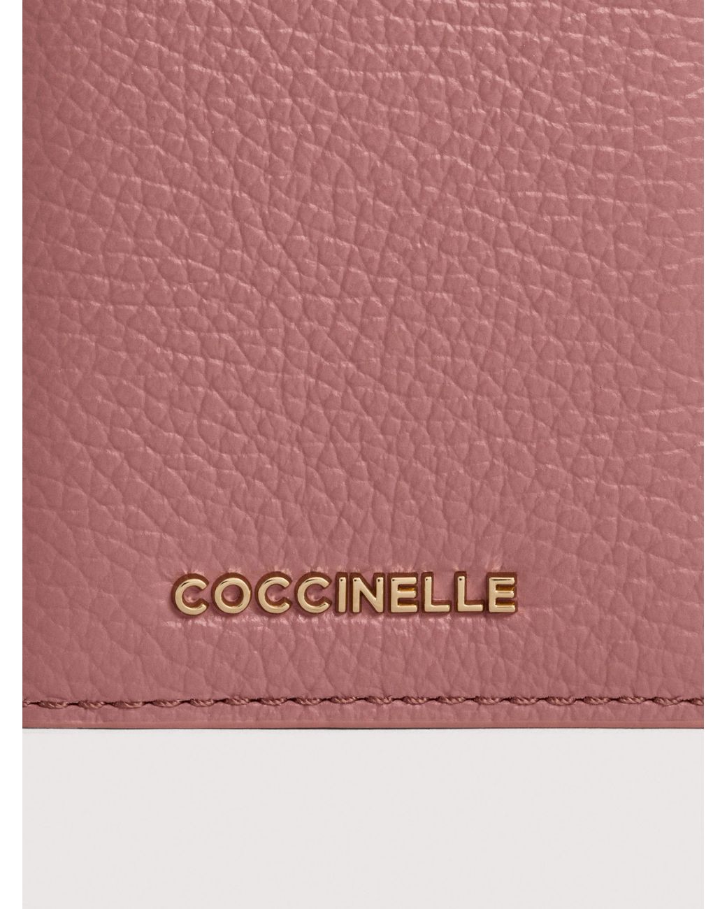 Coccinelle Pink Grained Leather Card Holder Metallic Small