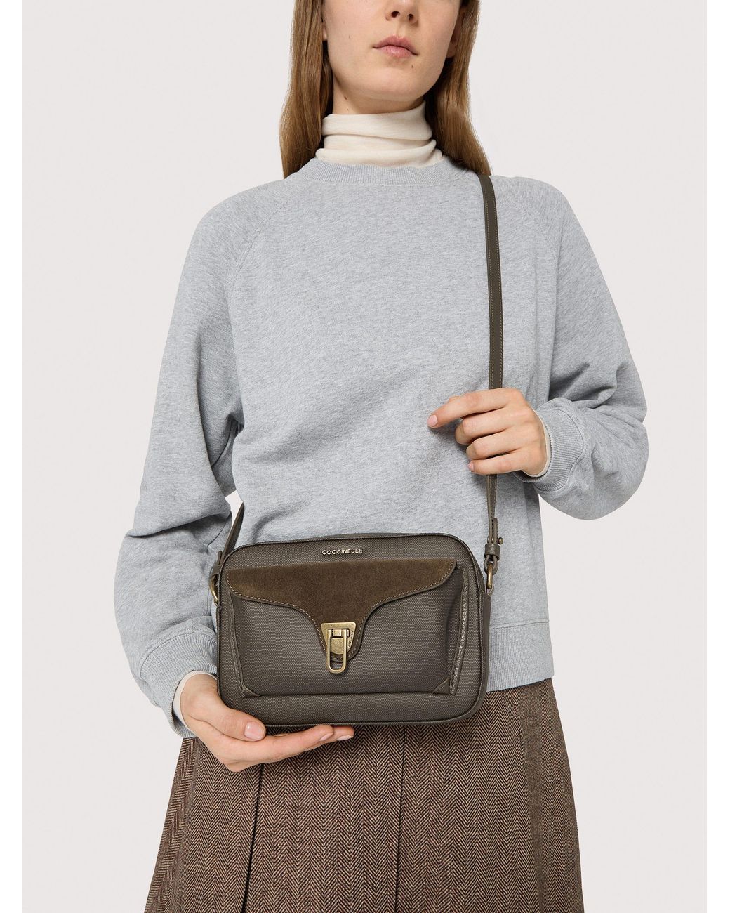 Coccinelle Multicolor Grained Leather, Suede And Waxed Fabric Crossbody Bag Beat Small