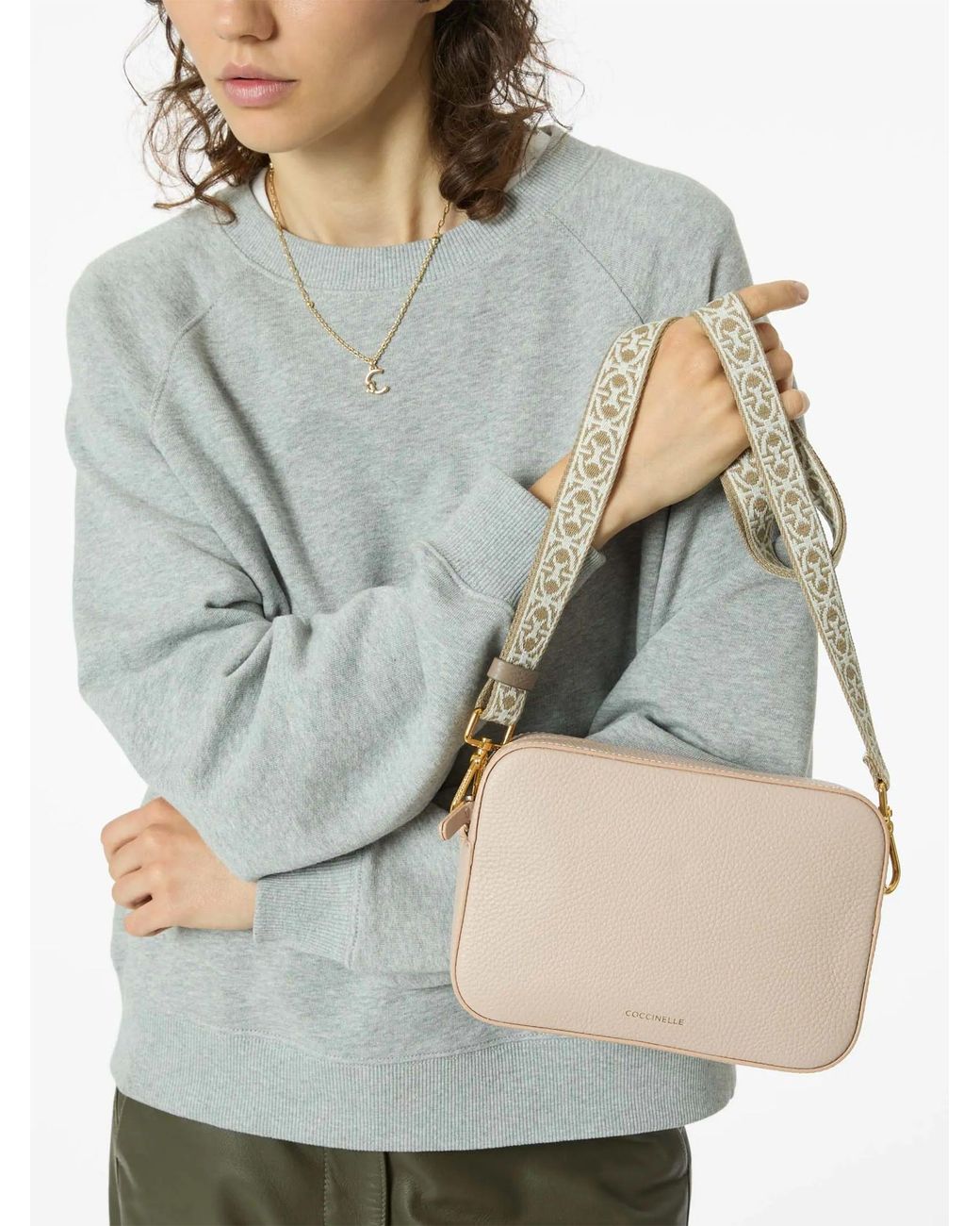 Coccinelle Metallic Fabric Shoulder Strap Monogram
