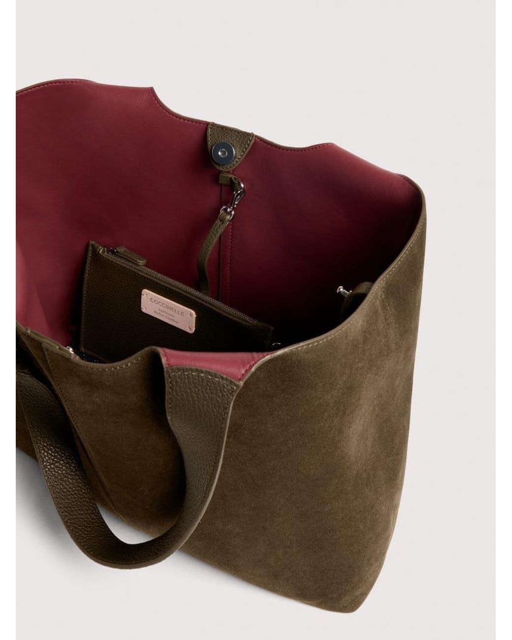 Coccinelle Brown Suede And Grained Leather Tote Bag C-Easy Large