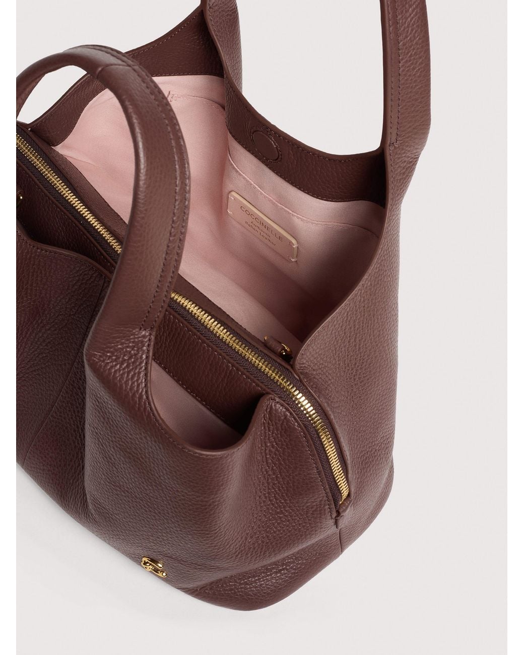 Coccinelle Brown Grained Leather Handbag Nell Medium