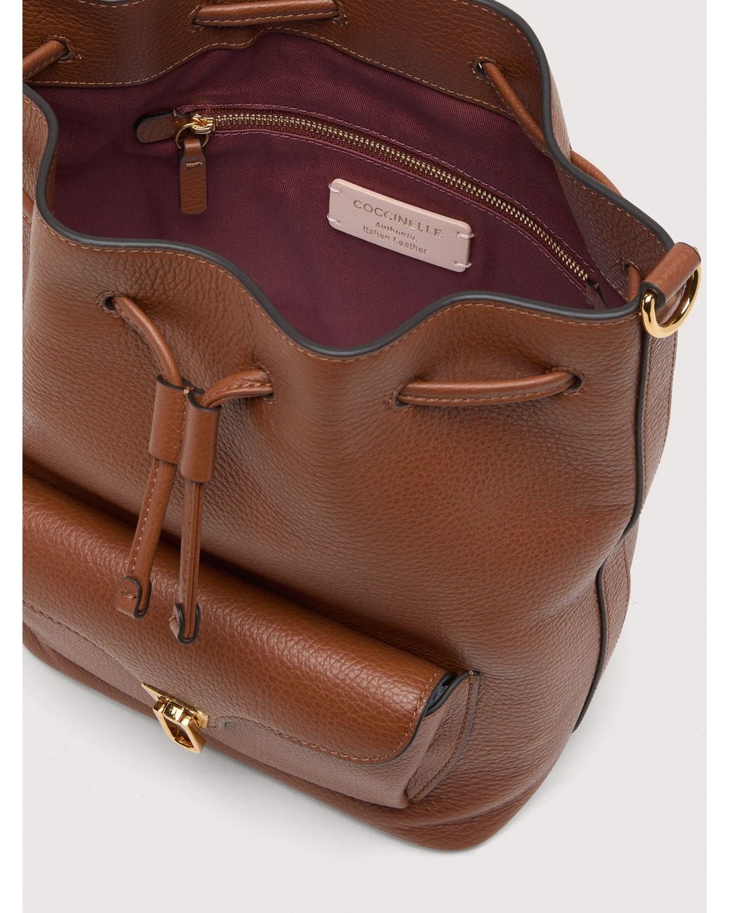 Coccinelle Brown Grained Leather Bucket Bag Beat Generation Medium