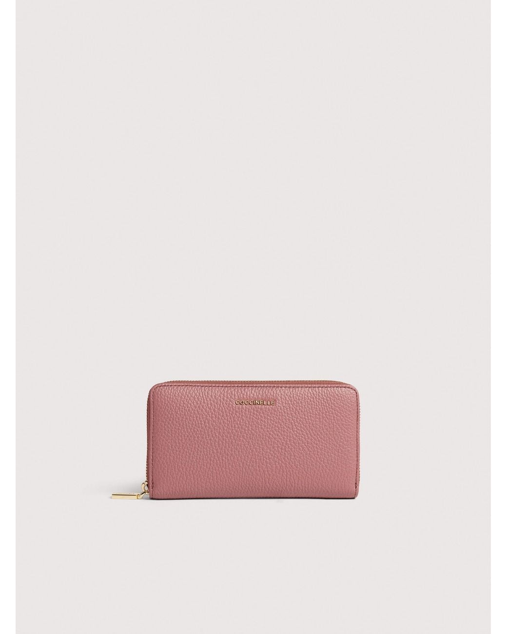 Coccinelle Pink Large Grainy Leather Zip-Around Purse Metallic Large