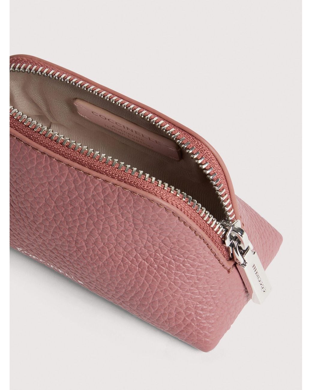 Coccinelle Pink Grained Leather Make-Up Bag Helga Mini