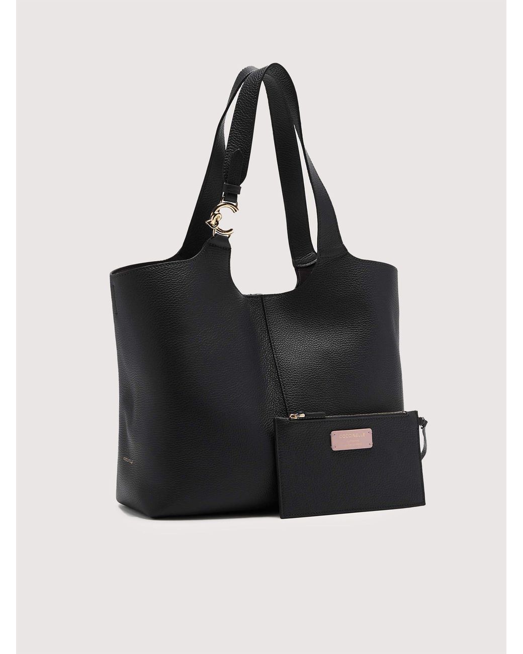 Coccinelle Black Grained Leather Tote Bag C-Easy Large