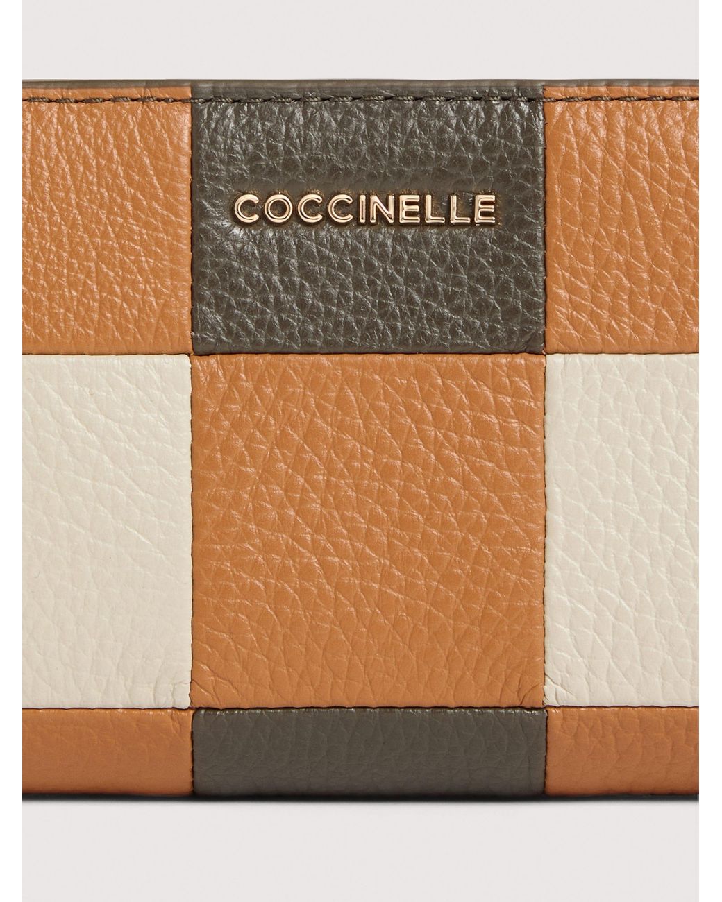 Coccinelle Natural Grained Leather Wallet With Patchwork Vichy Detailing Metallic Large