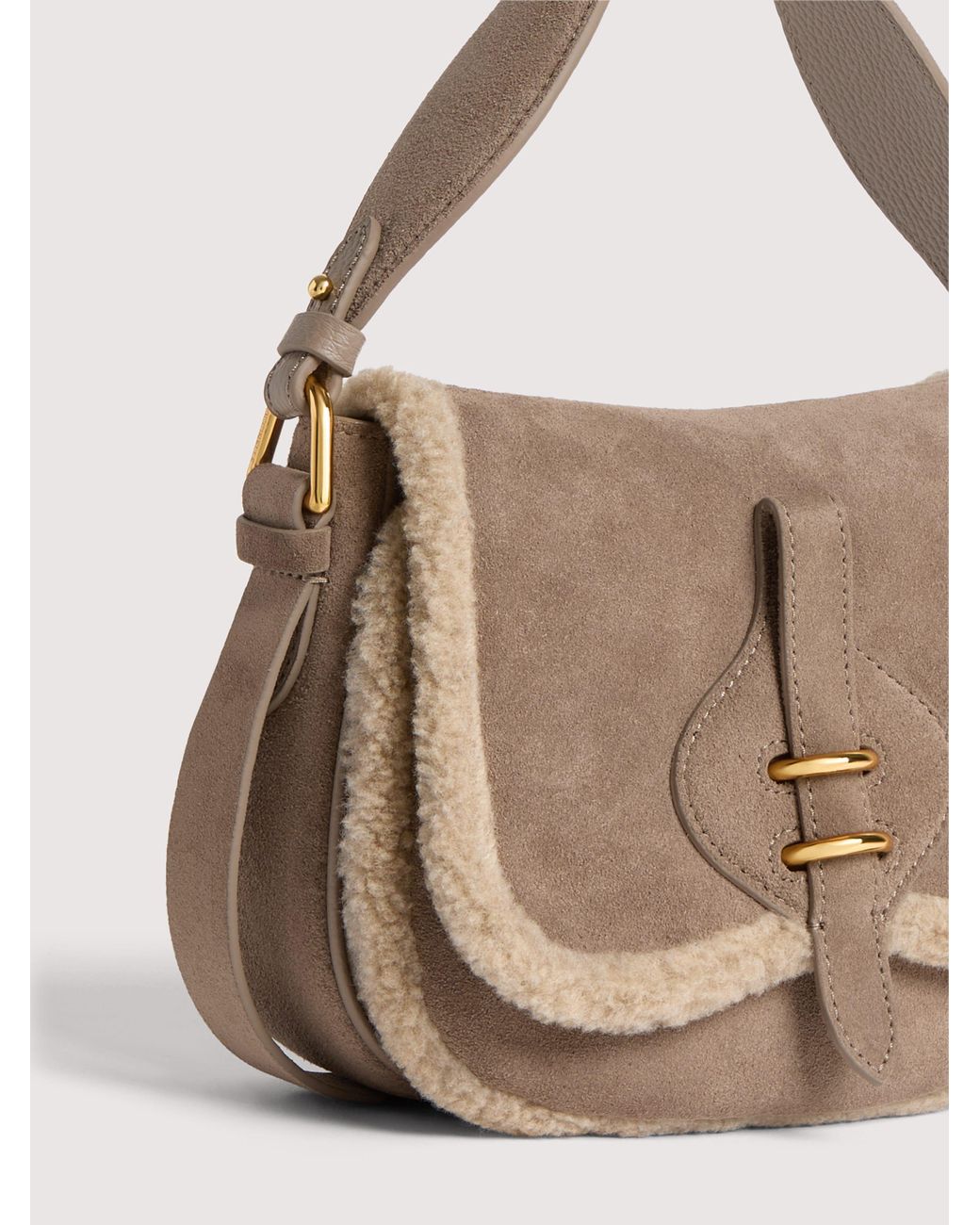 Coccinelle Natural Suede, Micro Grained Leather And Faux Fur Handbag Mavery Small