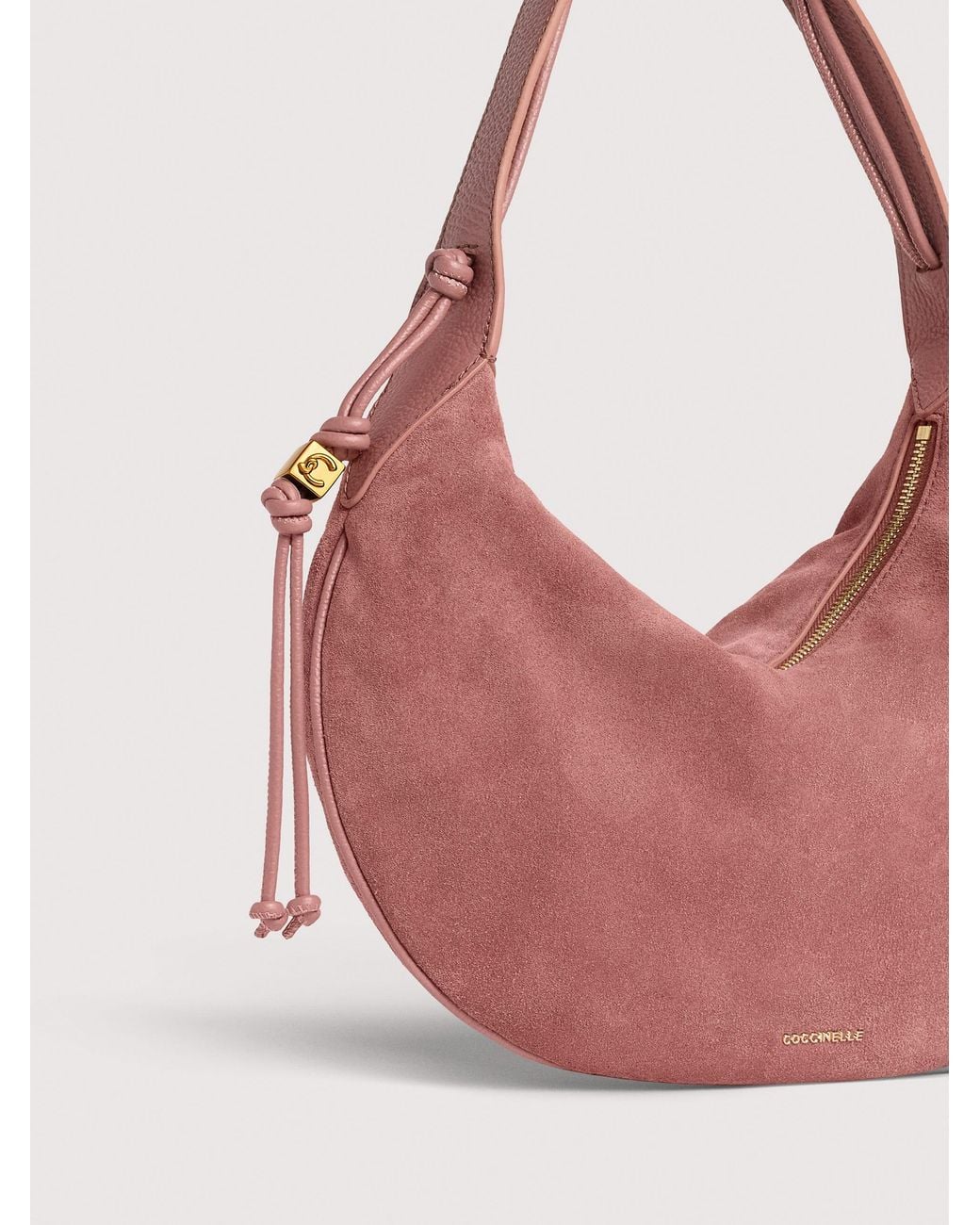 Coccinelle Pink Suede Shoulder Bag Thess Medium