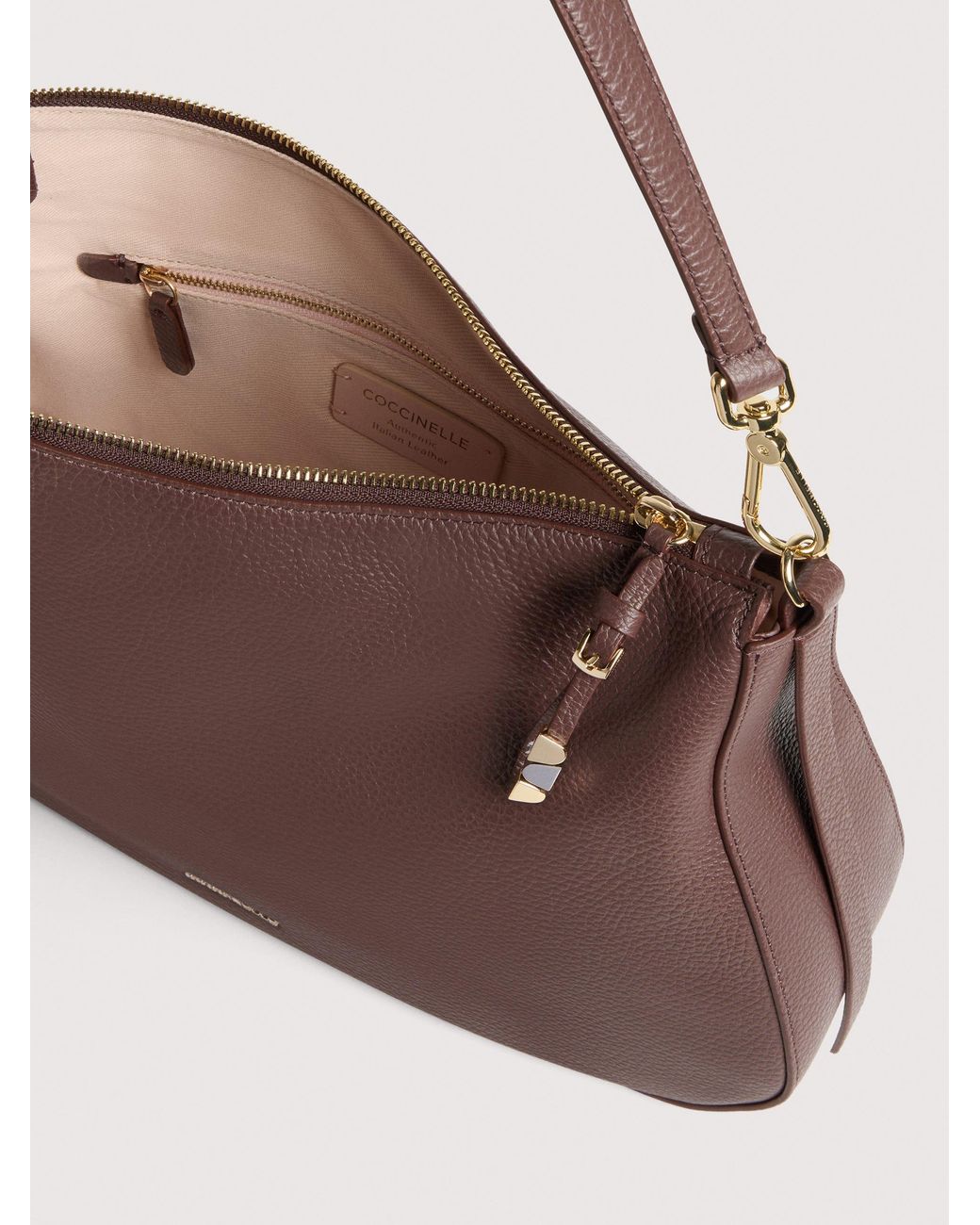 Coccinelle Purple Grained Leather Hobo Bag Nory Medium