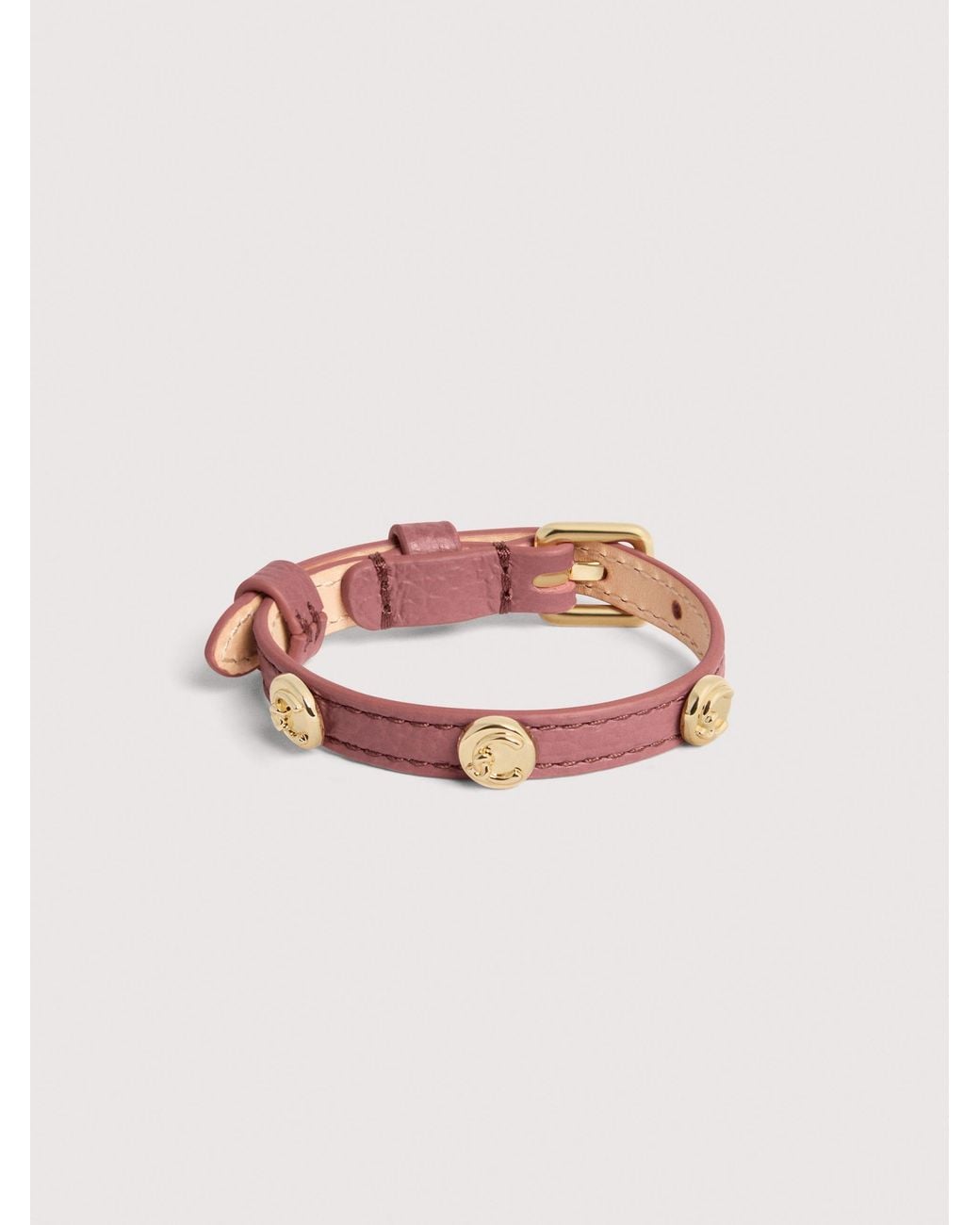 Coccinelle Pink Grained Leather Bracelet C-Me Studs