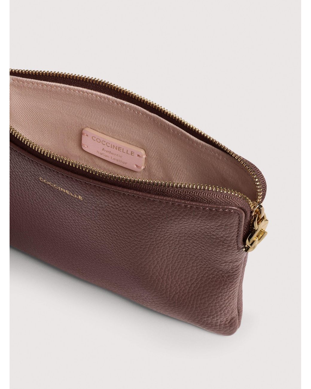 Coccinelle Brown Grained Leather Pouch C-Me Softy Medium