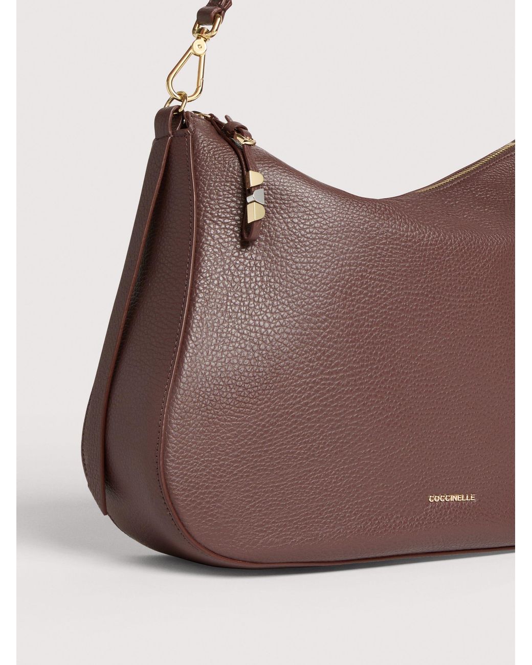 Coccinelle Purple Grained Leather Hobo Bag Nory Medium