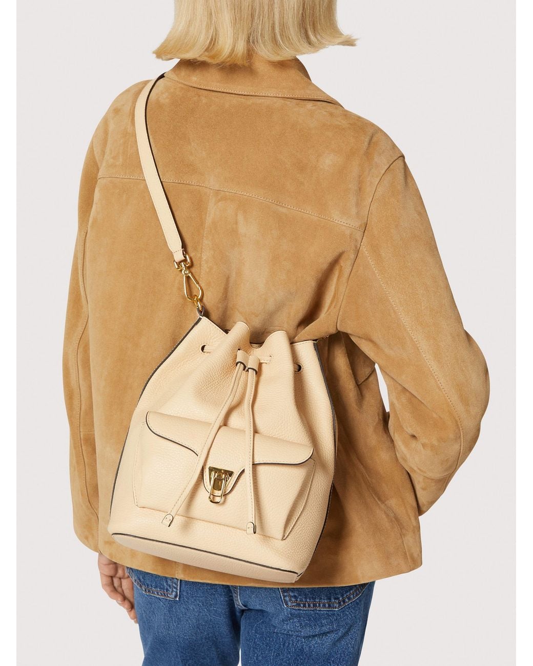 Coccinelle Brown Grained Leather Bucket Bag Beat Generation Medium