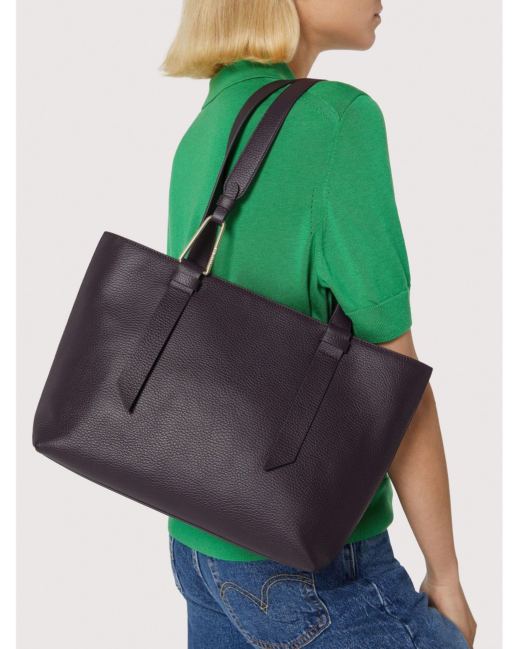 Coccinelle Black Grained Leather Tote Bag Malory Medium