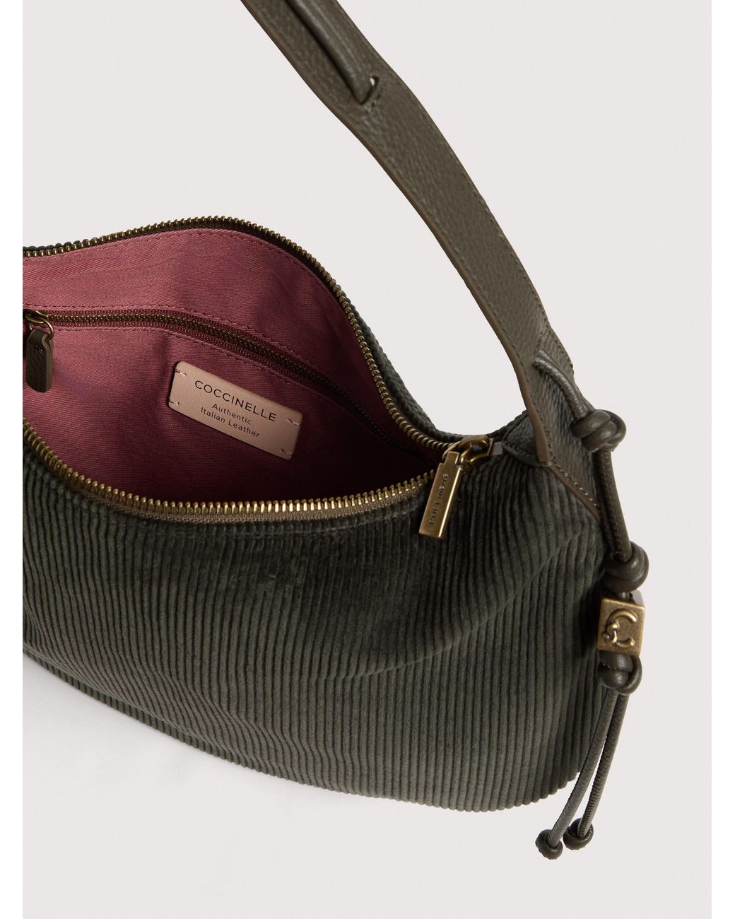 Coccinelle Black Corduroy Fabric Shoulder Bag Thess Medium
