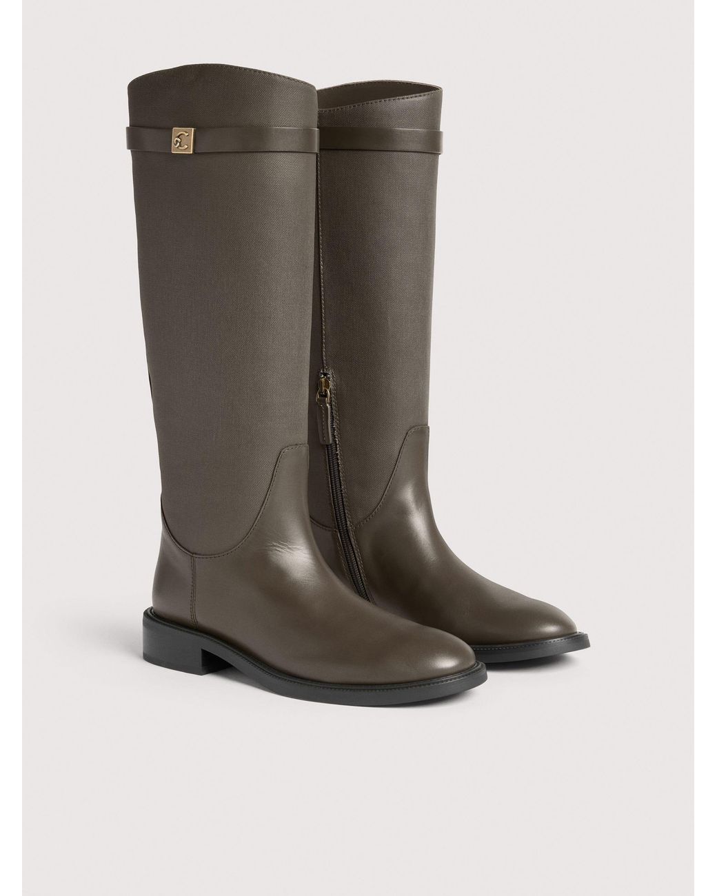 Coccinelle Black Cowhide-Effect Smooth Leather And Waxed Fabric Boots Pansy