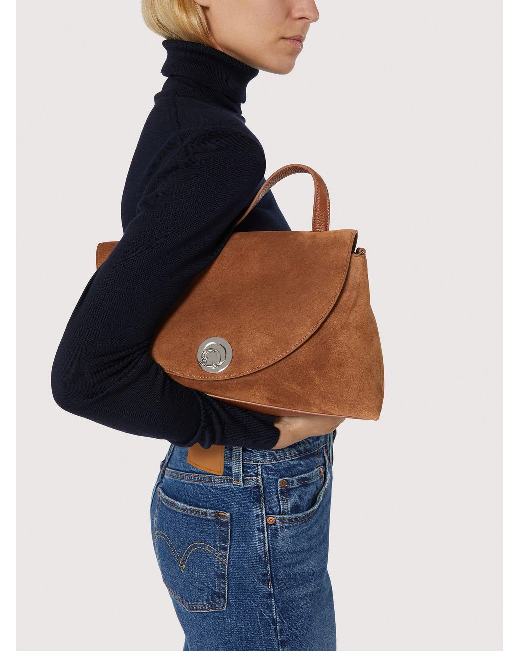 Coccinelle Brown Suede Handbag Nikla Medium