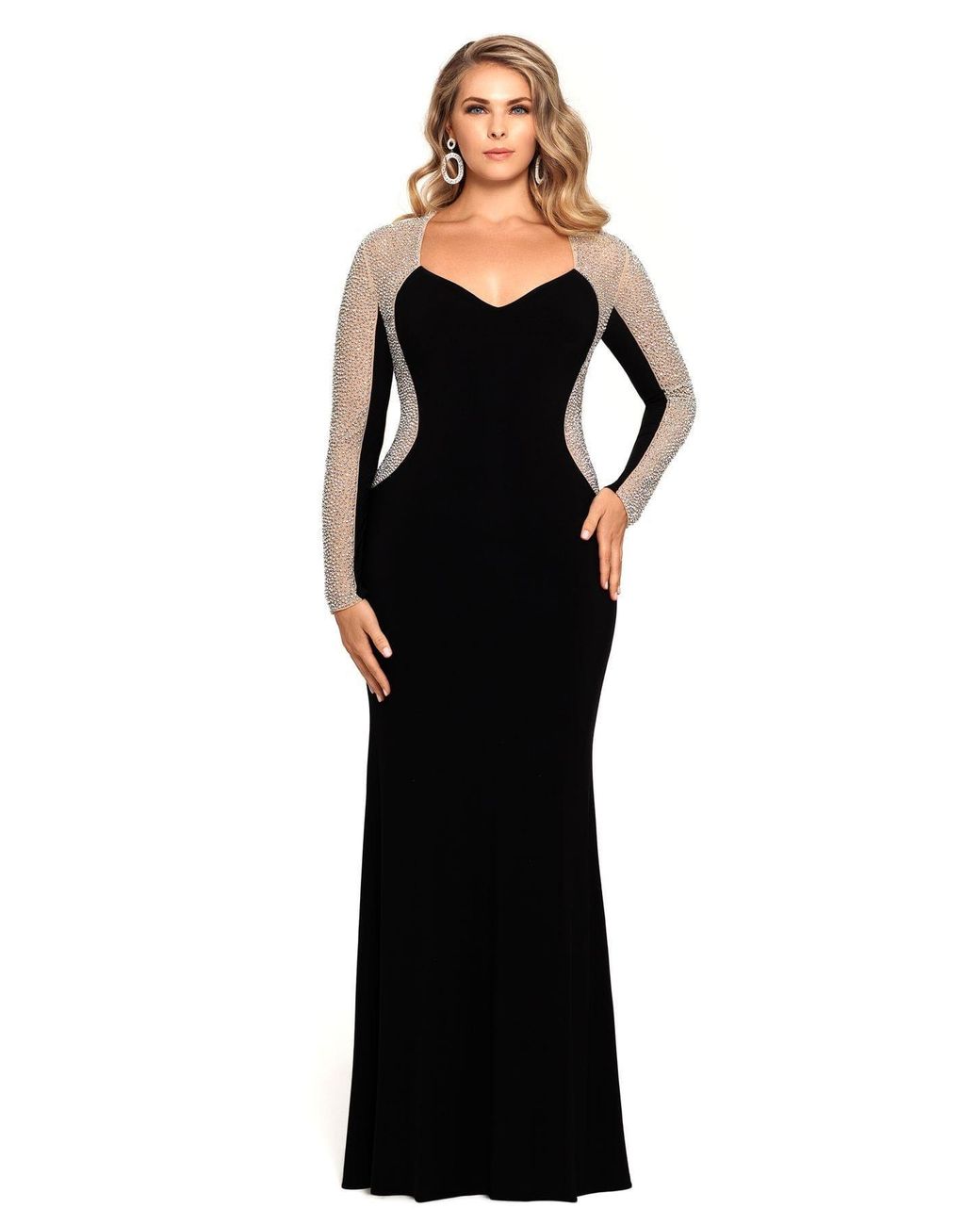 xscape caviar beaded illusion gown