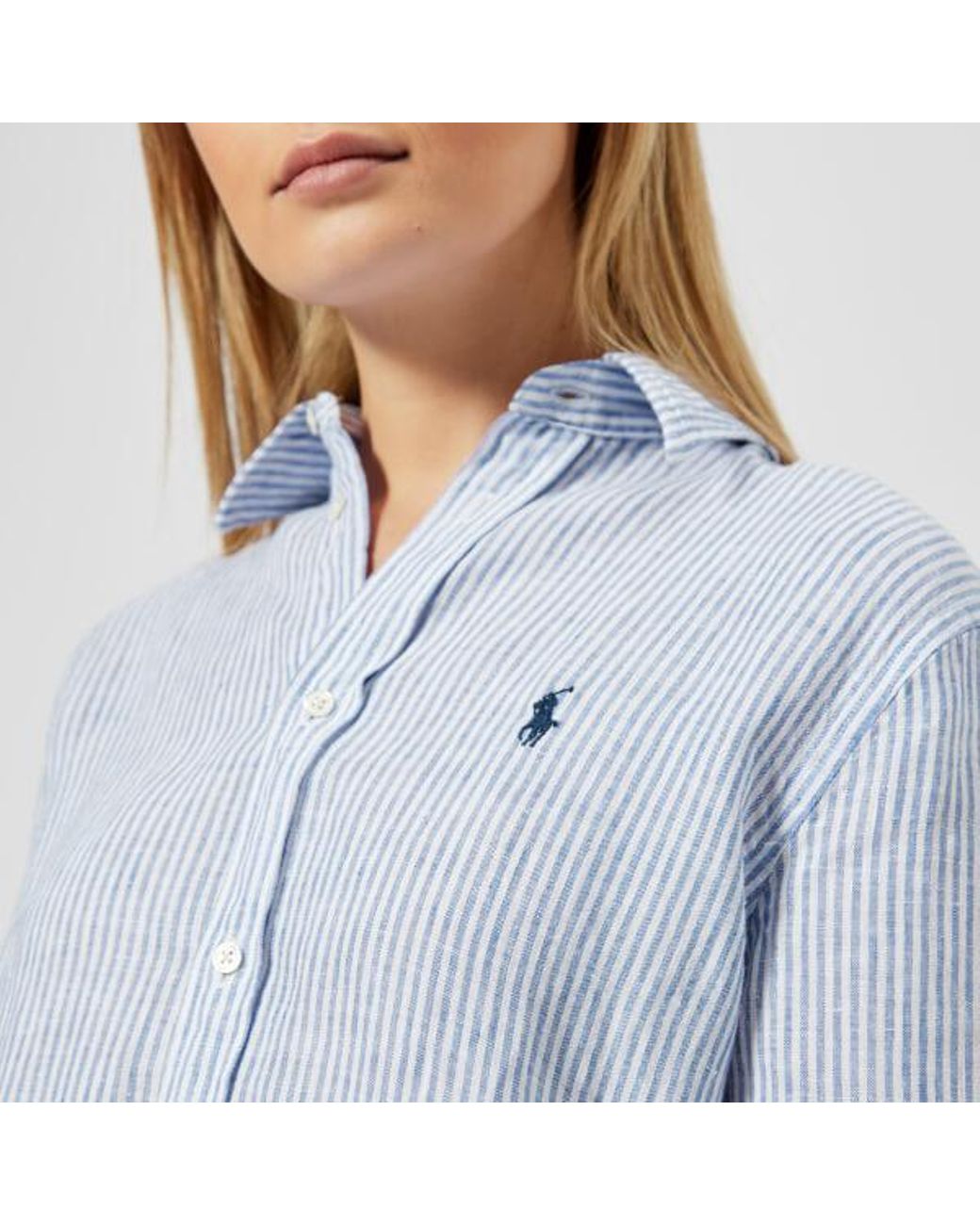 Polo Ralph Lauren Women's Logo Striped Linen Shirt in Blue/White (Blue) |  Lyst