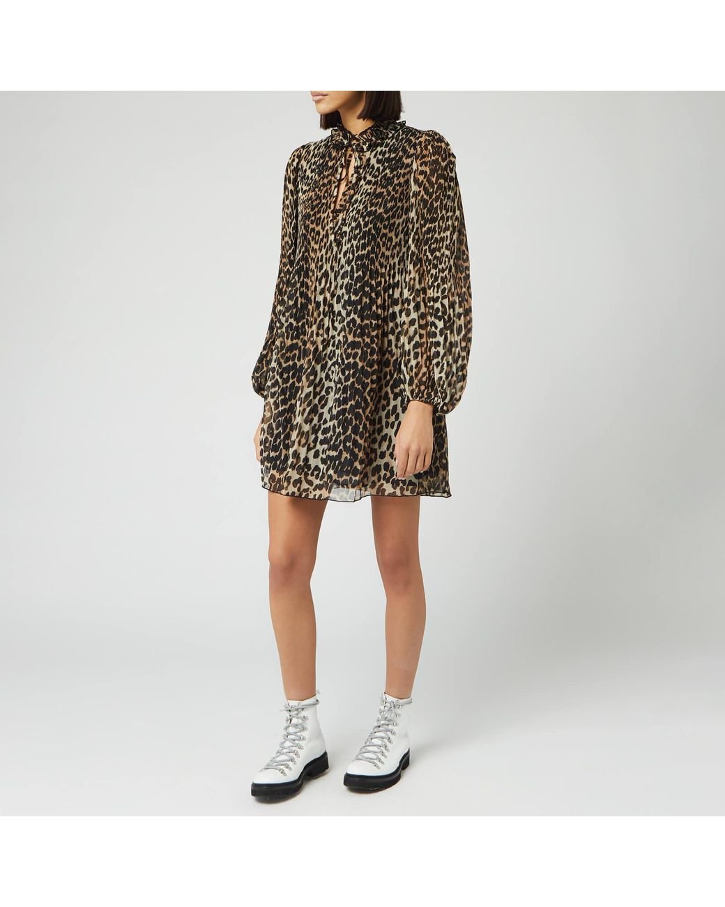 スカート GANNI Leopard mini dress Multicolor Leopard Leopard Cotton Tweed Mini Dress | GANNI US
