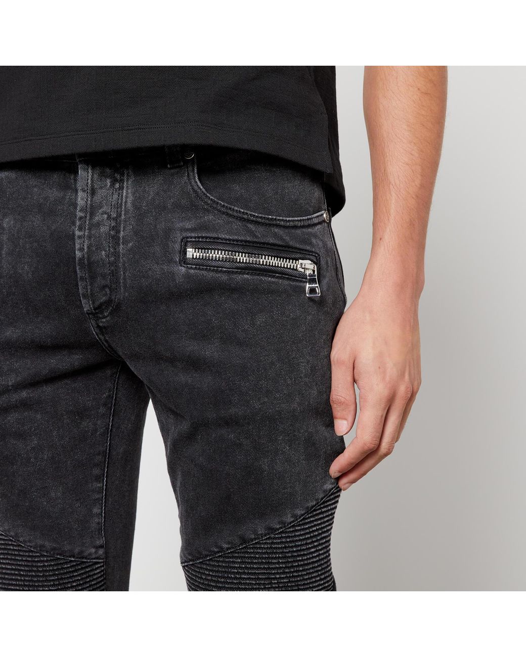 Balmain Ribbed Washed Denim Skinny Jeans in Black for Men | Lyst