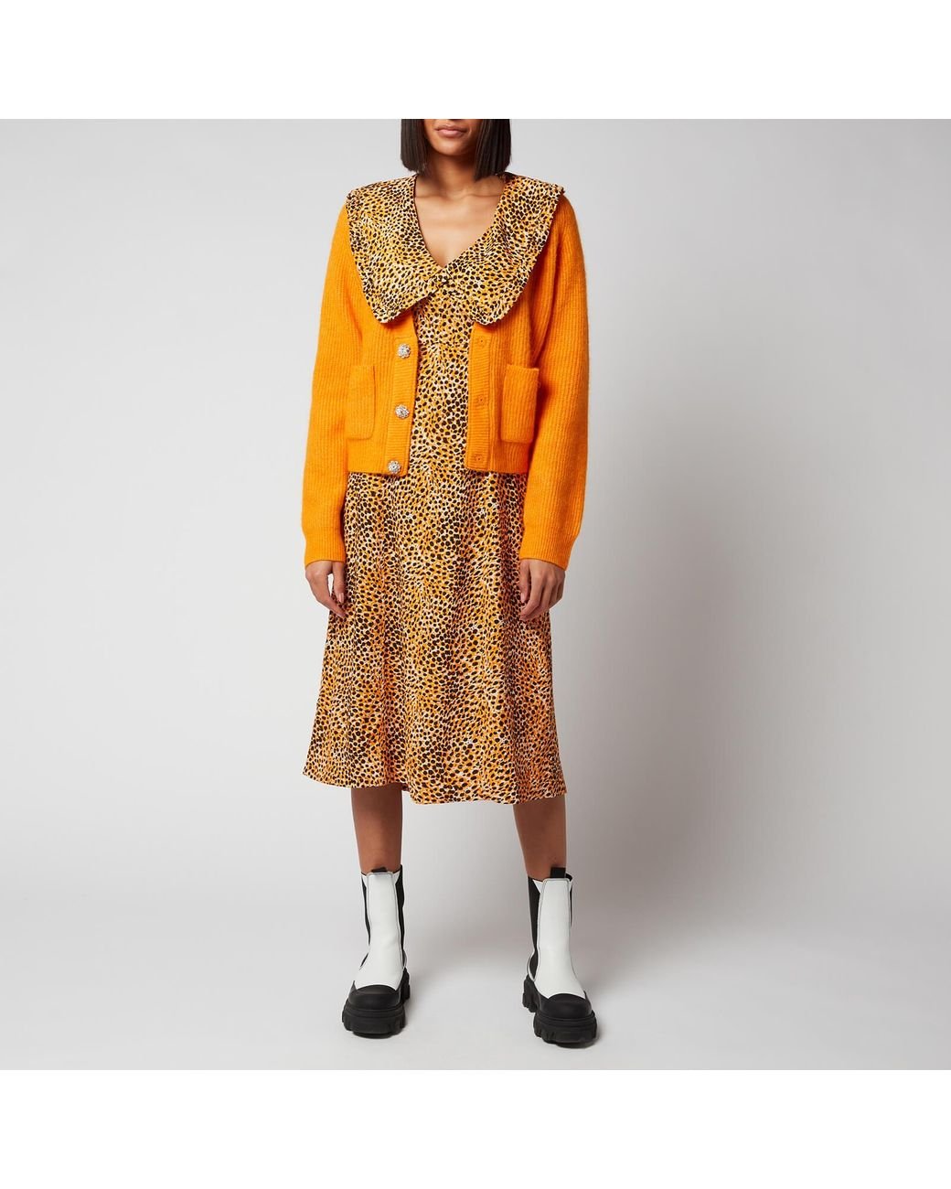Ganni Soft Wool Knit Cardigan in Orange | Lyst