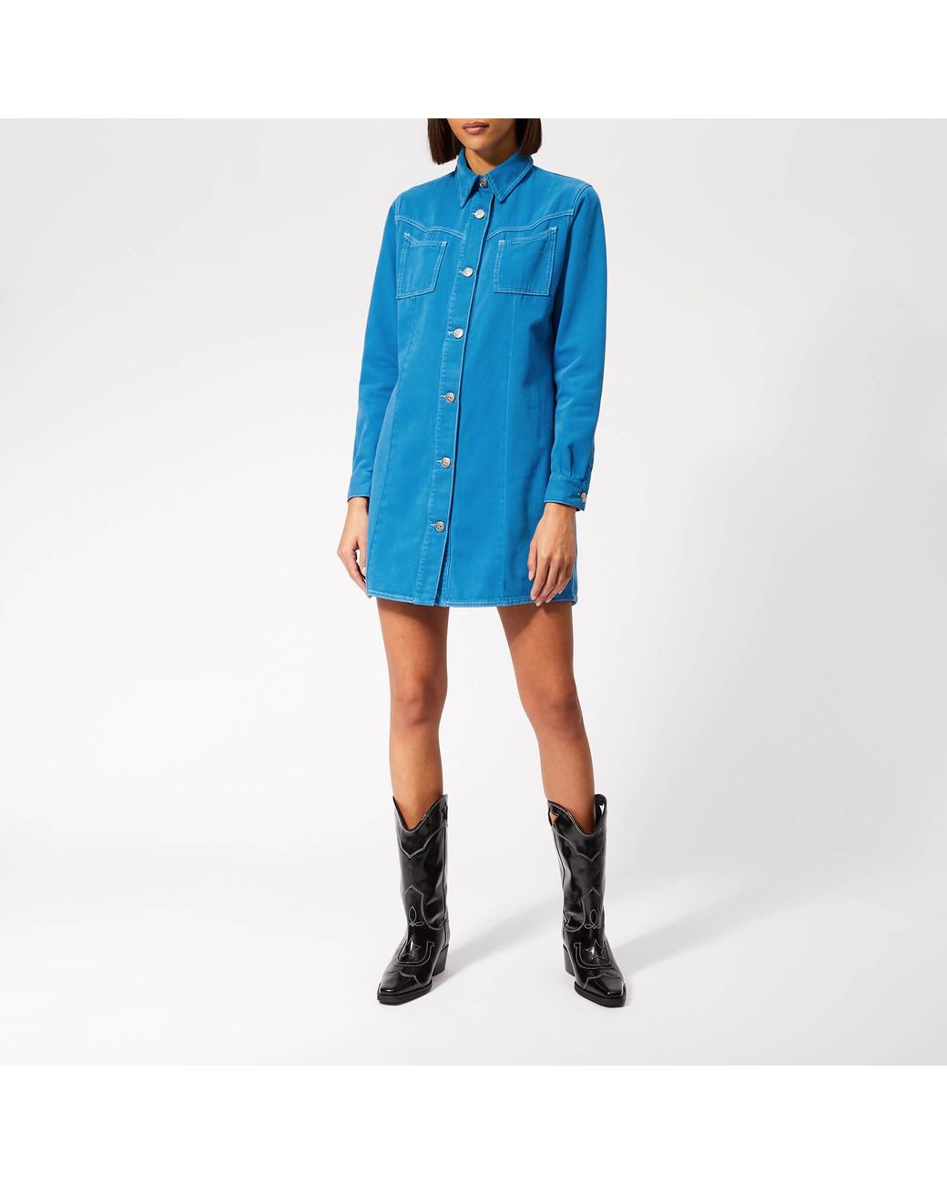 Ganni Kress Soft Denim Dress in Blue | Lyst