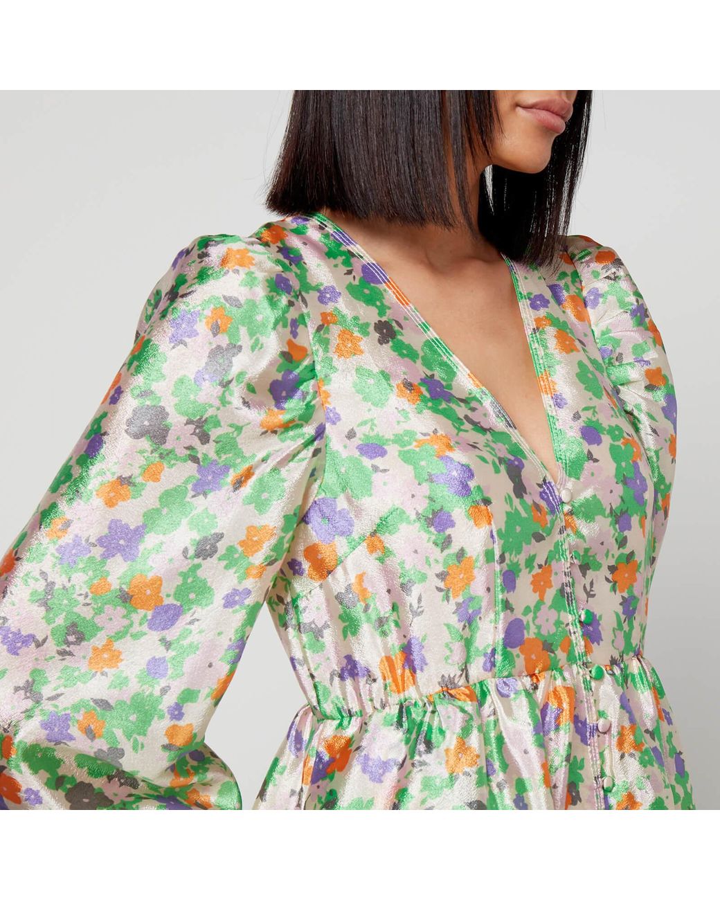 Baum und Pferdgarten Asana Floral-print Satin Dress in Green
