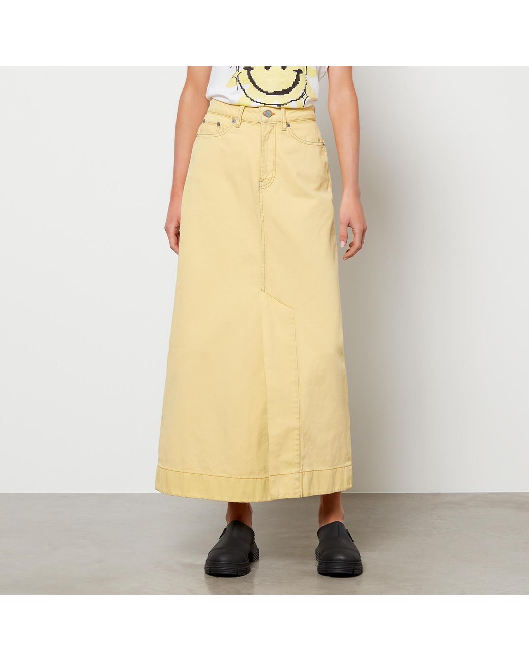 Ganni Overdyed Bleach Denim Skirt in Yellow | Lyst