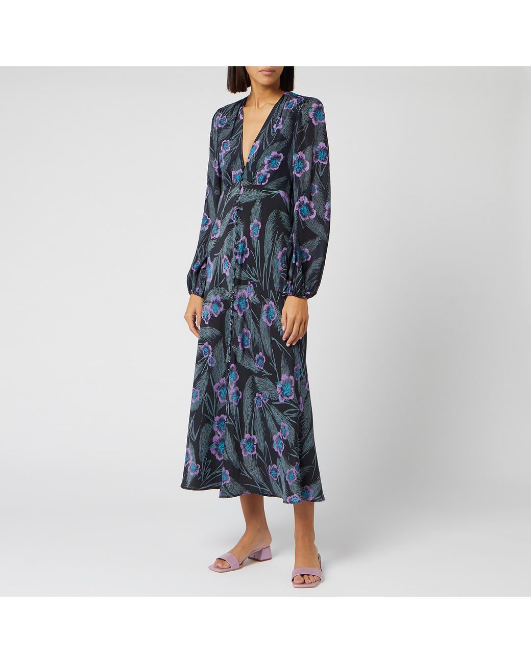 RIXO London Tahnee Palm Print Silk Midi 
