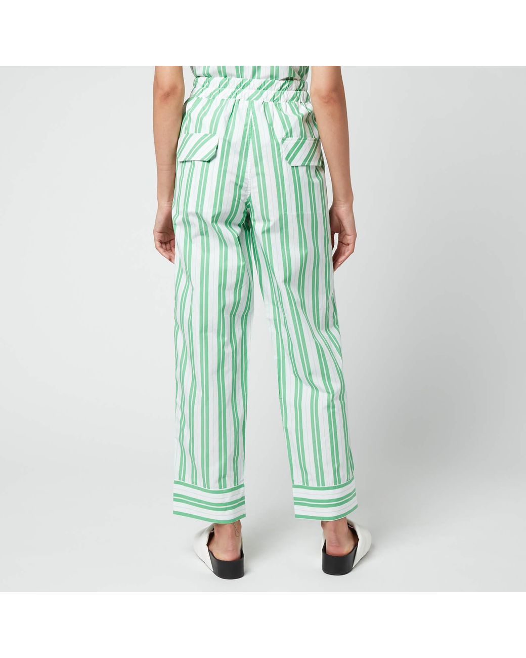 Ganni Stripe Cotton Pants in Green Lyst